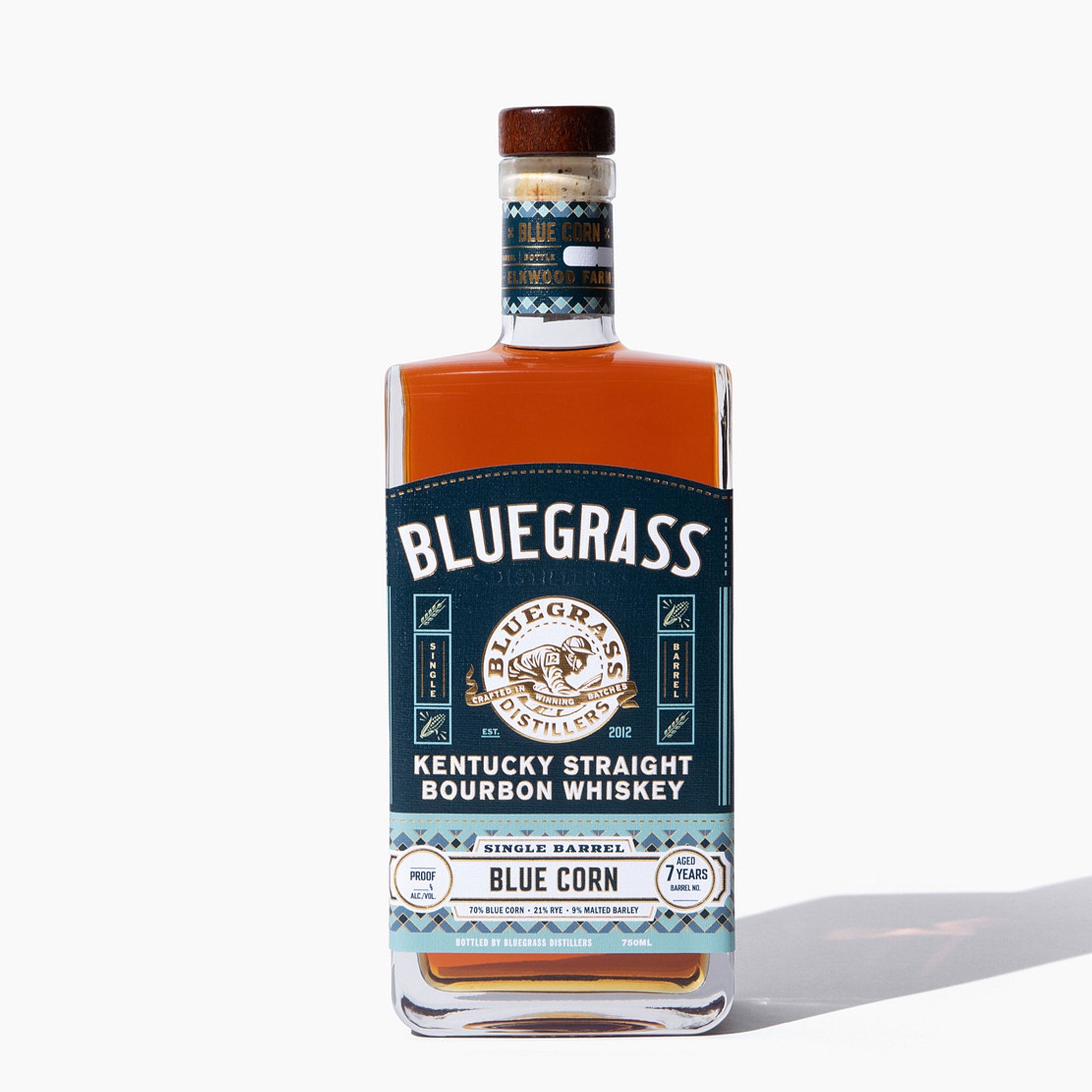 Bottle of Bluegrass Distillers Blue Corn Single Barrel Aged For 7 Years Kentucky Straight Bourbon Whiskey 750ml