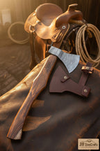 Hand Forged Damascus Steel Broad Edge Belt Axe with Hardwood Handle and Leather Sheath | JW SteelCrafts