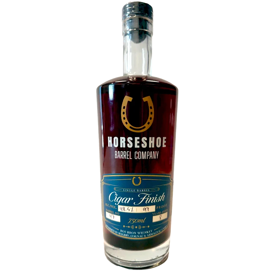 Bottle of Horseshoe Barrel Company Bourbon Whiskey Cigar Finish